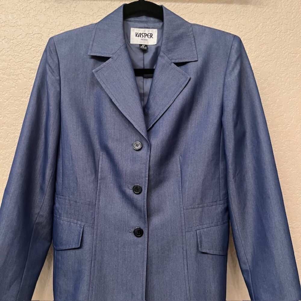 Kasper Vintage 90’s slate blue 3 button structured blazer Jacket 6P